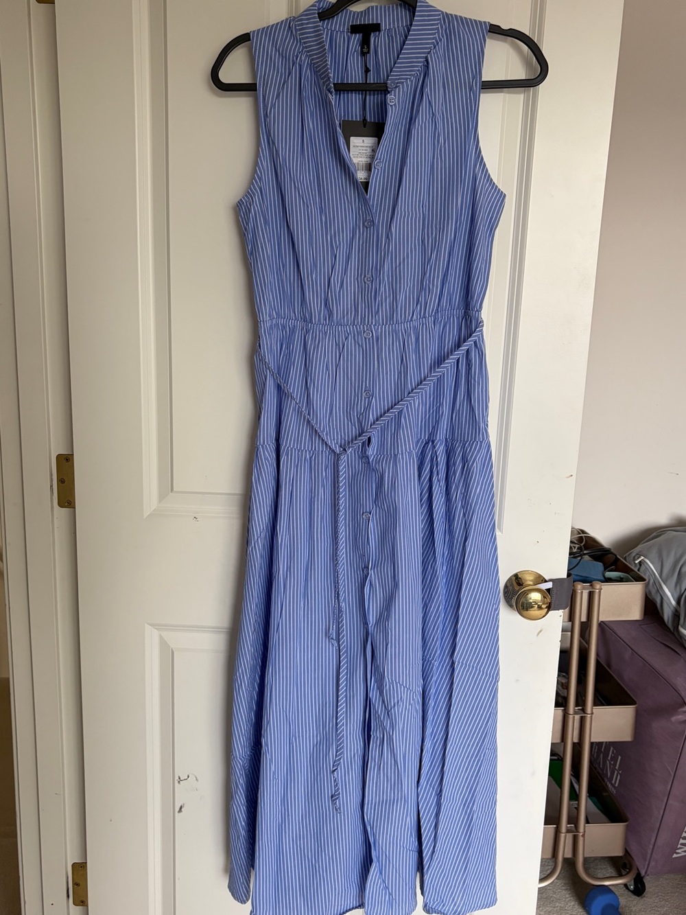 Who What Wear Blue and White Striped Sleeveless Maxi Dress